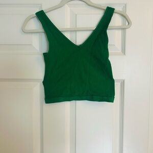 Green Ribbed V-Neck Women's Top